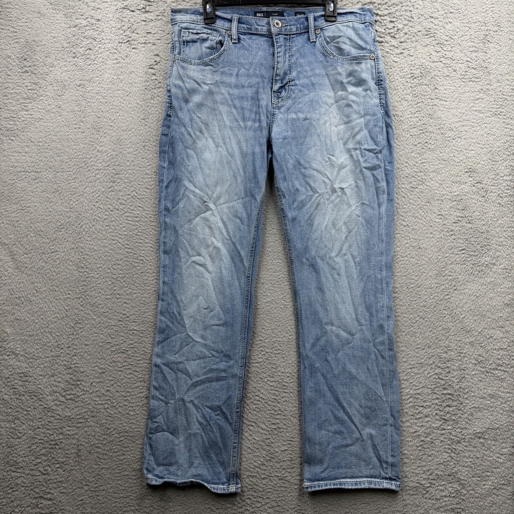 BKE Tyler Jeans Mens 36x32 Blue Straight Stretch Denim Dark Wash Embroidered